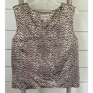 Lily and Taylor NY Womens Leopard Tank Tan Brown Satin Sleeveless Blouse Size 12